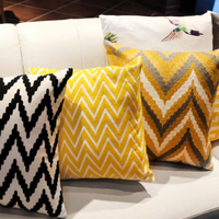北歐幾何刺繡花抱枕套樣板房棉麻靠墊簡約客廳沙發黃色飄窗風格枕