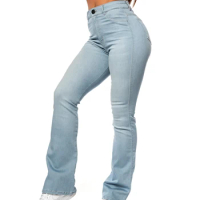 Jeans Biru Vintage Cantik 2023 Jeans Skinny Berkancing Pinggang Tinggi Denim Elastis Tinggi Wanita Pakaian Ibu Celana Pensil Fas