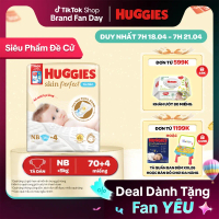 Tã/bỉm dán sơ sinh Huggies Skin Perfect với 2 vùng thấm giảm kích ứng da Size NB70+6/S54+6/S80+2/M76