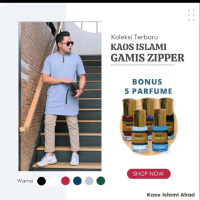Promo spesial, Kaos  Pria Kurta Gamis Zipper  Muslim Bonus Parfum