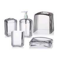弧形透明壓克力衛浴用品組(肥皂盤+漱口杯+牙刷架+乳液罐+面紙盒)