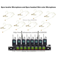 8 Skin color headset MIC 8 Lavalier Mic Bodypack Professional 8 Channel UHF Stage Wireless Microphone System Lapel Microphones