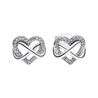 Family Infinity Openwork Hearts Stud Earrings For Women Ear Piercing Clear Zircons 925 Sterling Silver Jewelry Mother's Day Gift