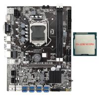 8 GPU B75 Mining Motherboard+E3-1230 V2 CPU 8X USB3.0 To PCIE 1X Graphics Card Slot LGA1155 DDR3 RAM SATA3.0 For BTC/ETH