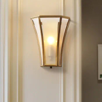 All-Copper Led Wall Lamp Aquatex Glass Sconce Hotel Restaurant Bedside Aisle Staircase Balcony Ameri