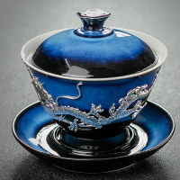 鎏銀窯變三才蓋碗茶杯大號陶瓷功夫茶具泡茶碗家用天目盞飾
