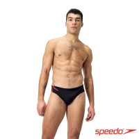 【SPEEDO】男 運動三角泳褲 Tech Panel(黑/亮橘)