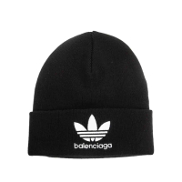 【Balenciaga 巴黎世家】Balenciaga X adidas 限量聯名三葉草LOGO毛料毛帽(黑色)