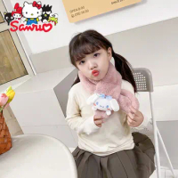 MINISO Children's Scarf Melody Kuromi Cinnamoroll Winter Plush Rabbit Fur Baby Warmth Thickened Women Anime Neck Collar Scarf