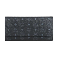 【MCM】MCM Visetos Original灰藍字LOGO小牛皮10卡按釦式三折長夾(黑)