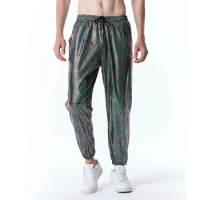 Retro 70's Disco Men's Clothing Serpentine Bronzing Man Pants Stage Printing Casual Pants for Men Free Shipping
