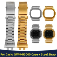 Stainless steel Watch Case Strap For C-asio G-SHOCK Small Silver Block GMW-B5000 Watchband Men Metal Bezel accessories Free Tool