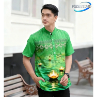 เสื้อเชิ้ต Thai Loi Krathong สำหรับผู้ชาย แขนสั้น เสื้อคอปกมะรุม เหมาะสำหรับผู้ชายมุสลิม