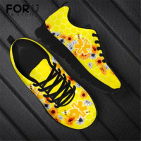 FORUDESIGNS Nurse-Sunflower-Bee EMT Yellow Printed Flats Ladies Shoes Casual Summer Air Mesh Light Women Footwear Zapatos Mujer