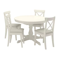 INGATORP/INGOLF 餐桌附4張餐椅, 白色/hallarp 米色, 110/155 公分