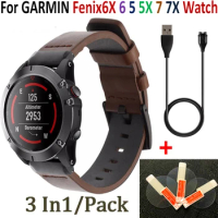 Screen Protectors Film For GARMIN Fenix6X 6 5 5X 7 7X Watch Band Leather Wrist Smart Bracelet Strap for Garmin Fenix 7X 7 Watch