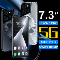 Pova 5 Pro Mobile Phones 7.3HD Screen SmartPhone Original 16G+1T 5G Dual Sim Celulares Android Unlocked 108MP 6800mAh Cell Phone