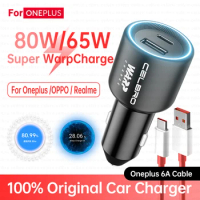 80W 2 Prot USB Type C Car Charger 65W Original Fast Charging For Oneplus 10 T Nord 2T Oppo Reno8 Realme GT Supervooc Warp Charge