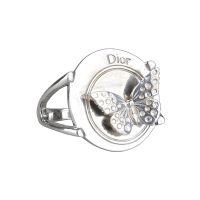 展示品Christian Dior刻印LOGO復古蝴蝶造型戒指(銀)