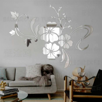 Mirror Stickers Sticker Decor Room Decoration 3D Long Full Body Wall Adhesive Paper Mural On Hibiscus Leaf Flower Petals R076