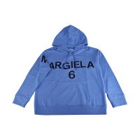【MM6 MAISON MARGIELA】MM6 Maison Margiela字母LOGO棉質長袖連帽T恤(女款/藍)