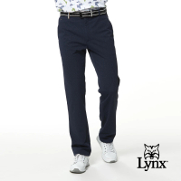 【Lynx Golf】男款日本進口布料織帶褲耳設計迷彩花紋平口休閒長褲(藍色)
