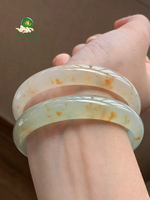 【現貨】華林緬甸a級正品桂花糕翡翠手鐲灑金正圈冰種天然黃翡手鐲雞油黃【北歐家居生活】