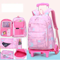 School Rolling Backpack Bag For Girls School Wheeled Backpack Bag Student Book Bag with Wheels Kids Rolling Travel Trolley Bags
