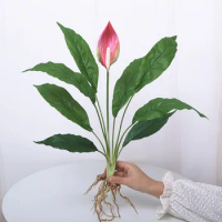 60CM Artificial Anthurium Flower Simulation Banyan Branches Fake Plastic Plants Home Crafts New Year Garden House Deco