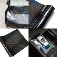 1Roll PET Multicolored 9D Laser Carbon Fiber Car Film in Black, Featuring a Vibrant Holographic Car