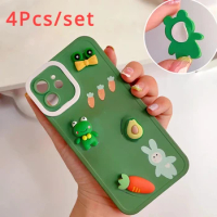 4Pcs/set Kawaii Cartoon 3D Phone Case Stickers Cute DIY Decoration Phone Car Pen Holder Resin Accessories