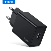 TOPK USB Charger EU Plug USB Phone Charger 5V/2A Travel Wall Charging Adapter for Samsung Huawei Xiaomi CellPhones Adapter