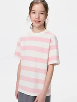 UNIQLO KIDS AIRism Katun T-Shirt Kaos Anak Garis Kerah Bulat crew neck PINK 130