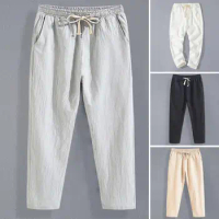 Summer Linen Pants Men Thin Loose Mens Joggers Cotton Linen Cropped Pants Men's Casual Pants Chinese Style Linen Pants