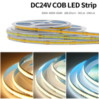 ไฟเส้นยาว LED  นำไฟตกแต่ง LED ความหนาแน่นสูง COBยืดหยุ่น DC 24V ไฟติดห้อง เปลี่ยนฟรี 3000K 4000K 650
