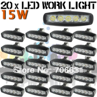 Tkeapl THTMH 20X 15W Black LED 1 Off road Slim Work Light Flood beam Lamp 12V/24V for car boat Truck 4WD 4X4