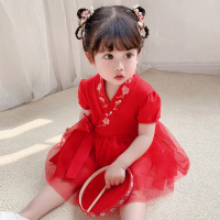 Baju bayi perempuan baru lahir, kostum Cheongsam Hanfu Tahun Baru China katun Gadis pakaian