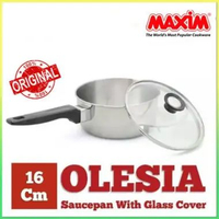 MASPION MAXIM OLESIA 16 CM STAINLESS PLUS TUTUP KACA SAUCE PAN PANCI SUSU INDOMIE SNI DIJAMIN TEBAL 