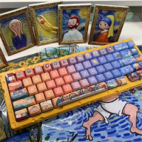 ECHOME Blue Orange Artist's Keycaps Set Classic Oil Painting Keycaps Cherry Profile142 Keys Design Key Caps Mechanical Keyboard