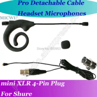 Detachable Cable Black ear hook Headset Microphone for Shure Wireless with 4Pin XLR mini connector