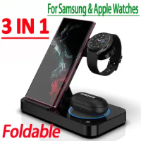 15W 4 in 1 Foldable Wireless Charging Station For iPhone 14 13Pro Apple Watch 7/6 For Samsung Galaxy Watch Chargers 4/3 S22 S21
