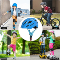 Kids Bicycle Helmet Adjustable Skating Helmet with Taillights Scooter Helmet Lightweight for Skateboard Balance Bike