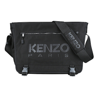 KENZO KENZO 48黑字印刷LOGO尼龍插扣大斜背包(黑)