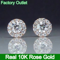 Custom Real 10K Rose Gold Stud Earrings Women 1 2 3 4 5 Ct Round Moissanite Diamond Present Wedding Anniversary Engagement Party