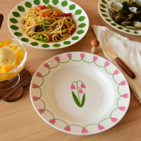 可愛花朵 骨瓷餐盤釉下彩陶瓷8英寸深盤圓盤餐具湯盤菜盤早餐盤子