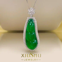 Desire High Quality, Ice, Fluorescence, Natural Ice Type Chalcedony, Kidney Bean Pendant Necklace, Comparable To Jade