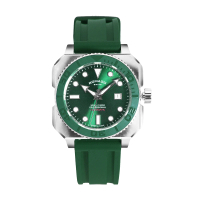 【ROMAGO】銀框 綠面 300米潛水錶 機械腕錶 綠色矽膠錶帶 【贈上鍊盒】(RM109-SVGR)