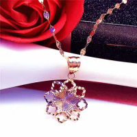 Russian Plain Gold Flower Necklace Purple Gold Flower Necklace Plain Gold Hollow Necklace for Women