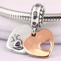 New Rose Part Of My Heart Two Contrasting Hearts Pendant Beads Fit 925 Sterling Silver Charm Bracelet Diy Jewelry