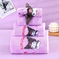 ผ้าเช็ดตัว Sanrio Kuromi ผ้าขนหนู 3 ชิ้น ผ้าเช็ดผมแห้งเร็ว ผ้าเช็ดหน้า 70x140 น่ารักมาก